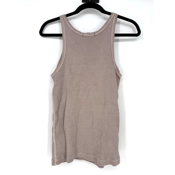 Amo Tank Long Ribbed in Taupe Tan Cotton Scoop Neck Size Large L - Picture 4 of 6